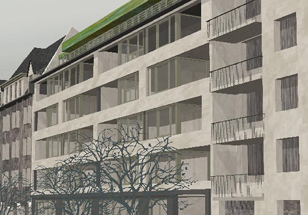 Entwurfszeichnung für ein Mehrfamilienhaus 