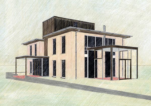 Entwurfszeichnung eines Wohnhauses 