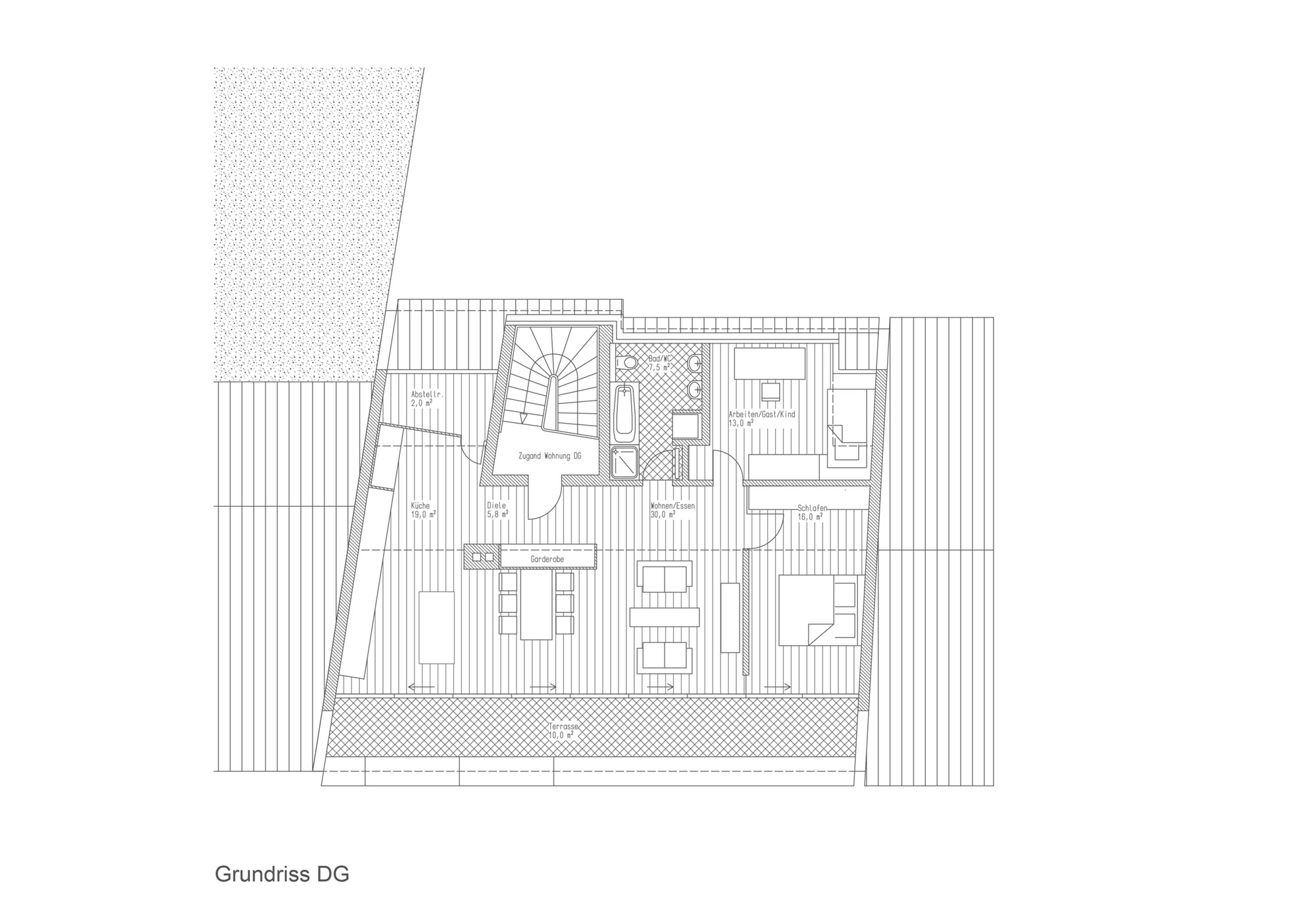 Entwurfszeichnung/Plan für den Umbau eines Dachgeschosses