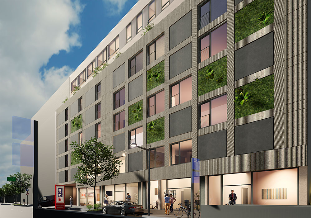 Architekturzeichnung/Rendering für ein mehrstöckiges Gebäude mit Mischnutzung 